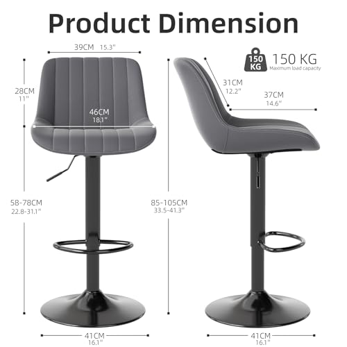 Image of Youhauchair Adjustable Faux Leather Bar Stools Set of 4, Grey1