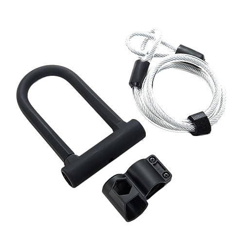 HEMOTON Heavy Duty U Lock with Cable Lock Secure Theft Bike U Shackle Lock for Bicycles Scooters Gates Fences Lightweight Design Black Protection