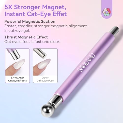 Image of SAVILAND Cat Eye Magnetic for Nails: Pink Double-Head Nail Magnet Sturdy Cat Eye Magnet for Nails with Round Magnetic Bead Multifunctional Magnet for Cat Eye Gel Polish DIY Home Salon
