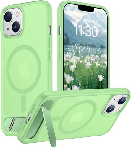 Image of Magnetic Compatible with iPhone 14 Case /iPhone 13 Case,[Built-in Invisible Kickstand][Compatible with MagSafe][Military Grade Shockproof] Slim Translucent Matte Phone Case for iPhone 14 /13 6.1 inch