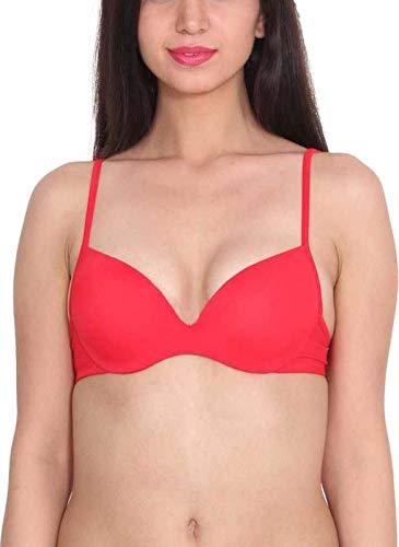 Image of Brachy Women's Polyamide Padded Wired Seamless, Push-Up, Regular Bra (BCA ZLPU030 32B Glossy Red Glossy Red 32B)