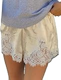 Satin Shorts for Women Low Rise Lace Trim Patchwork Silk Slip Micro Shorts Lounge Pettipants Pajamas (Pj) Bottoms (Cream Satin, S)