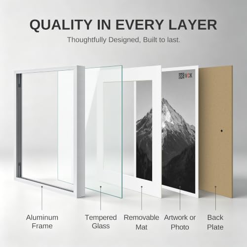 Image of VCK 12x16 Frame Silver Metal, Real Glass, 8.5x11 Mat, for Picture