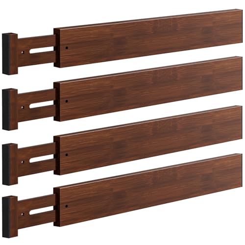 4 PCS Drawer Divider, 17″-22″ Adjustable Bamboo Drawer Dividers Organizers, 2.3″ High Expandable Separators for Kitchen, Clothes, Dressers, Home, Office, Mocha