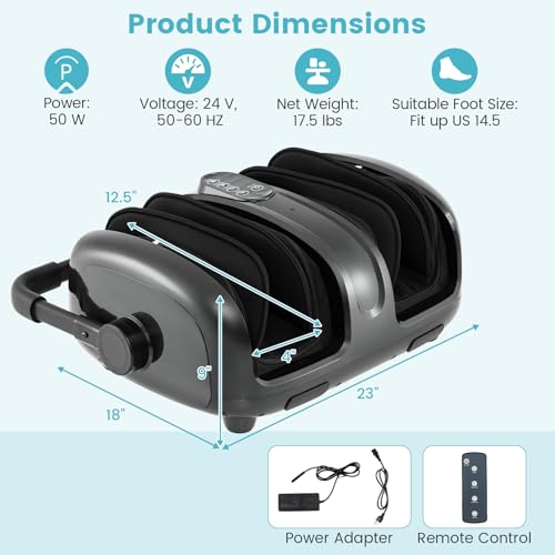 Image of Giantex Foot Massager with Heat, Calf Massager with Remove Control, 2 Vibration Options, 5 Mode & 5 Compression Intensity, 360Adjustable Stand, Shiatsu Foot Massage Machine for Calf Arm Relax (Grey)