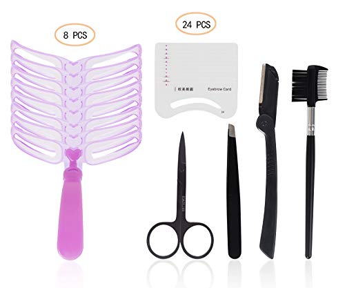 TWY Eyebrow Kit Brush Stencil Scissors Tweezers Eyebrows Grooming Shaping Templates Eyebrow Drawing Guide Card DIY Makeup Tools (37 pieces)