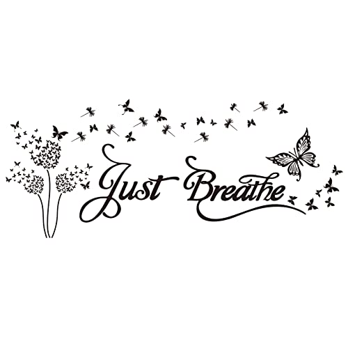 SUPERDANT Yoga Theme Wall Stickers Just Breathe Wall Decal Butterfly Dandelion Wall Art Inspirational Quotes Self-adsive Wallpaper for Yoga Room Bedroom Decorations Wall Sticker Vinyl Transfer