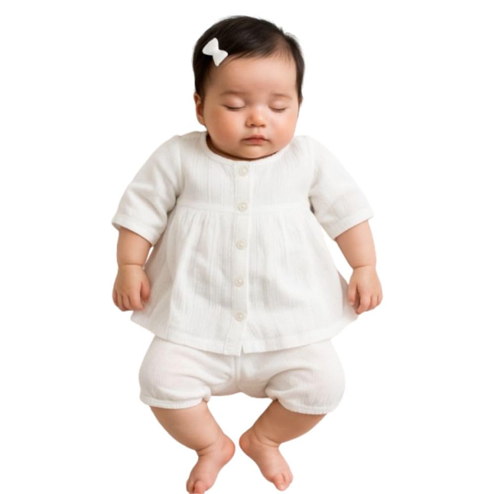 BABY Solid Co-Ord set (Top & Bloomers) | For Girl baby & Toddler | Soft | Comfortable | 0 Months to 9 Years | 100% Organic Cotton Muslin | White-image-8