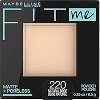 Maybelline New York Powder Foundation, Pressed Powder Compact, Mattifies Skin, Incl. Mirror and Applicator, Fit Me, 220 Natural Beige, 8.5g