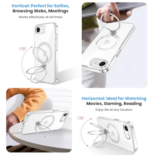Image of ZORBES Magnetic Phone Back Cover Case for iPhone 17e / iPhone 16e | Clear Phone Case with 360 Rotatable Kickstand Phone Grip Protective Phone Case for iPhone 17e /16e Support Wireless Charging
