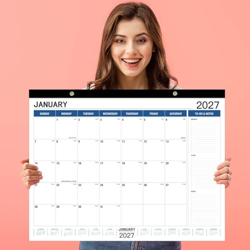 Large Wall Calendar 2026-2027 & Desk Planner 21.96 x 16.96 Inches July 2026 December 2027 for Home Office Planning (White & Blue)