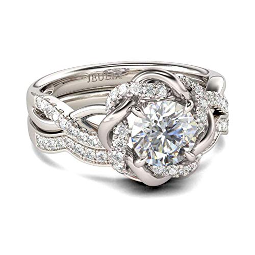 Jeulia Halo Solitaire Engagement Rings for Women Sterling Silver Floral Flower Rings Rose Gold Plated Diamond Ring Round Cut Bridal Ring Set Anniversary Promise Rings for Her