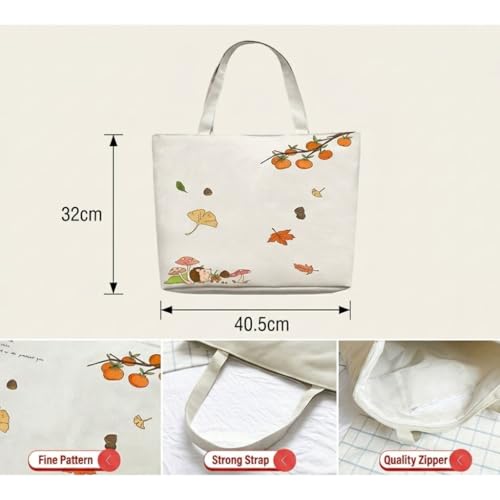 Image of BROGBUS Classics Canvas Tote Bags for Women Girls Canvas Handbag Zipper Large Capacity Shoulder Bag for College Office Use