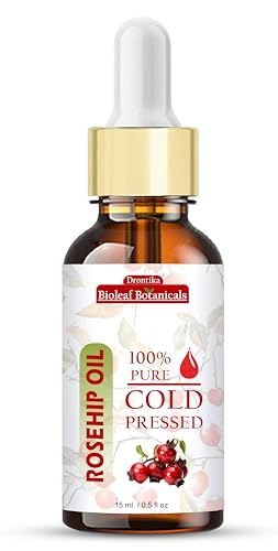 Image of Drontika Bioleaf Botanicals Organic Rosehip Oil for Skin, Face & Hair 15 ml | Cold Pressed & Therapeutic Grade Carrier Oil for Face Massage, Makeup Prep, Scars, Cuticles, Stretch Marks, Fine Lines & Wrinkles.