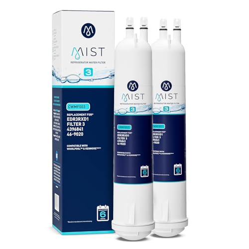 Mist EDR3RXD1 Refrigerator Water Filter Replacement for EveryDrop Filter 3, Whirlpool 4396841, 4396710, Kenmore 46-9030, 46-9083 – NSF 42 Certified – 2 Pack
