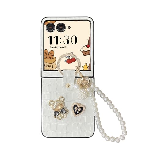Coque Moto Razr 2024 pour femme avec sangle et anneau blanc