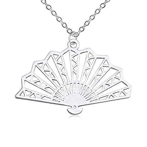 AOCHEE Folding Fan Pendant Necklace Asian Fan Statement Necklace 3 Colors