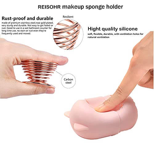 Makeup Sponge Holder, Beauty Sponge Holder + Makeup Blender Travel Case Beauty Sponge Blender Drying Stand & Storage Containers - Pink + Gold #TOP2