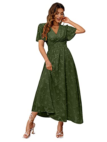 Image of Simplee Women's Boho Floral Maxi Dress Flowy Casual V Neck Short Sleeve Wedding Guest Holiday Beach Long Dress