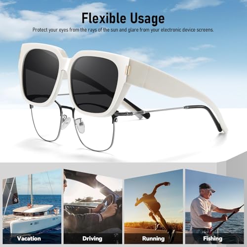 Image of HAOLOTA Polarized Fit Over Glasses Sunglasses for Women Men Trendy Square Wrap Around Shades UV Protection