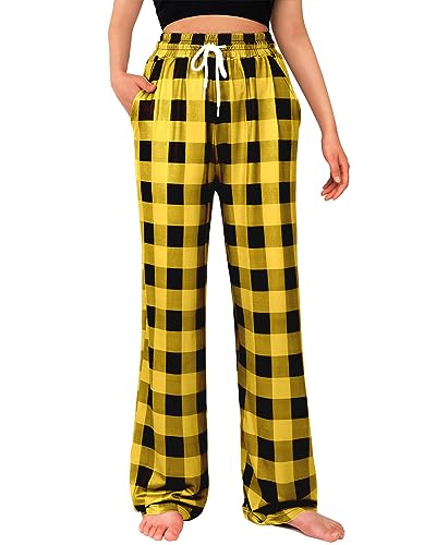 Alimens & Gentle Womens Pajama Pants Plaid Stretch Comfy Lounge Pants Drawstring Waist Sleep Bottoms with Pockets