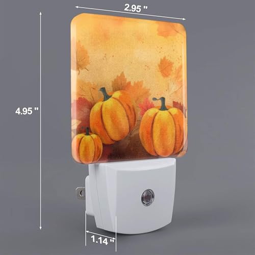 Image of Pumpkins Maple Leaf Thanksgiving Night Light Set of 2, Fall Sunflowers Auto Sensor LED Dusk-to-Dawn Nightlights, Plug-in Sensor Lamp for Bedroom Bathroom Decorative