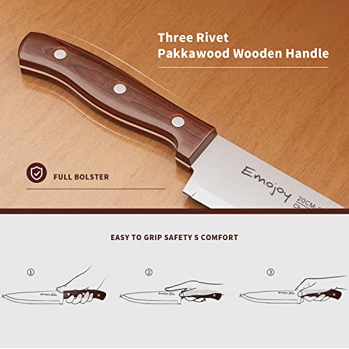 Emojoy Kitchen Knife Set,Knife Set For Kitchen With Block 6 Pcs High Carbon Stainless Steel Wooden Handle Knife Block Set Without Steak Knives #TOP3