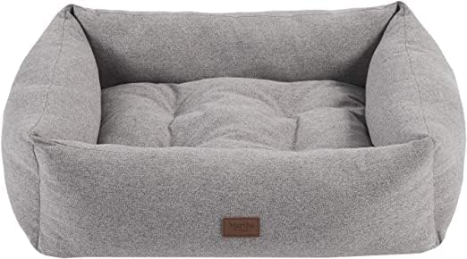 review Martha Stewart Charlie Modern Dog Lounge Sofa, Soft Pet Beds Cushioned, Machine Washable Removable Cover, Comfortable Bolsters, Plush Egg Crate Foam Filling for Small Kitten, Puppy, Cat, Small Grey
