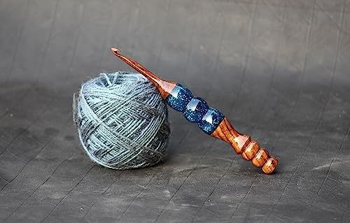 Wooden Craft Handcrafted Resin epoxy & Wood Mix Crochet Hooks Ergonomic Soft Handle Needles Knit Weave Craft Yarn Different Size, Crochet Hooks (7mm)