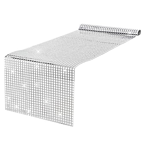 Lusofie 12 x 71 Inches Disco Table Runner Silver Sequin Table Runners Retro 70s 80s Theme Disco Ball Party Tables Runner for Wedding Birthday Halloween Party Home
