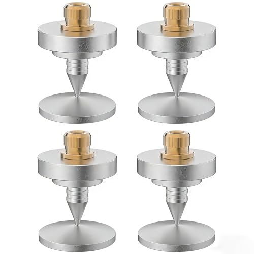 Monosaudio High-End Isolationsfüße Lautsprecherspikes, Vibrationsentkopplung für Lautsprecher, Verstärker, Plattenspieler, DAC & HiFi-Geräte, Dämpferfüße zur Klangoptimierung, 4er Set, Silber, SP3547