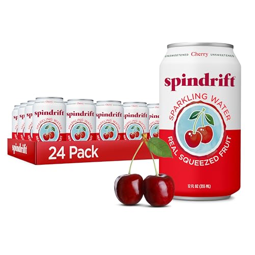 Image of Spindrift Sparkling Water, Cherry Flavored, Made with Real Squeezed Fruit, 12 Fl Oz Cans, Pack of 24 (Only 21 Calories per Can)