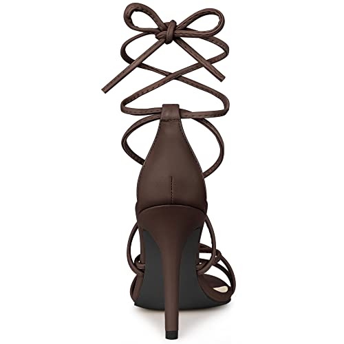Allegra K Women's Strappy Heels Lace Up Stiletto Coffee Heel Sandals 6 M US