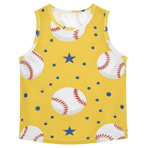Boys' Tank Top Shirt Baseballs Dots Stars Yellow Background Pattern Sleeveless T-Shirts