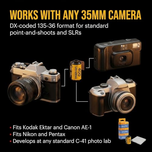 Pelicula Kodak Ultramax 400 de 35 mm - 6 paquetes de rollos de 36 exposiciones para cámaras de 35 mm, incluye paño de microfibra Tudak, 216 exposiciones, película negativa en color ISO 400 para cámaras de película de 35 mm miniatura 2
