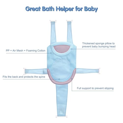 Image of Colorlife Baby Bath Seat Support Net Infant Bathing Seat Support Mat, Adjustable Comfortable Non-Slip Five-Pointed Baby Shower Net Bathtub Sit Up Mesh for Newborn 0-12 Months-Blue(No Bathtub)