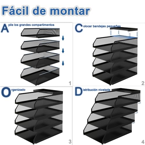 PUNCIA Bandeja para Cartas A4 Archivador de Documentos 4 Bandejas Metal Escritorio Organizador de Archivos Bandeja de Papel Almacenamiento para Oficina Sala de Trabajo Escuela Oficina Negro - imagen 6