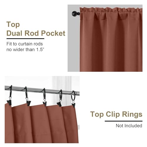 Image of Terracotta Blackout Curtains for Bedroom 72 Inch Length 2 Panels Set, Solid Thermal Insulated Energy Saving Window Curtains for Living Room, Dual Rod Pocket Window Drapes, 2x40Wx72L Inches