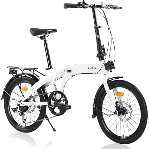 ECARPATEYE Folding Bike 20 Inch Foldable Bicycle 7 Speed Shifting Foldable City Bike Dual Disc Brake Adjustable Height Adult Bicycle for Traveling Exercising (White A) Cover