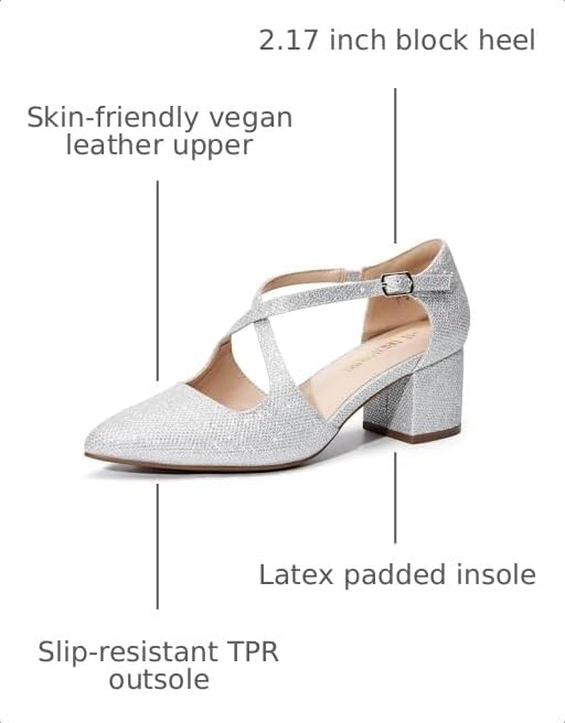 Image of DREAM PAIRS Women's Chunky Heels Dress Pumps Closed Pointed Toe Comfort Cross Strap Block Heel Shoes for Party Dance Wedding