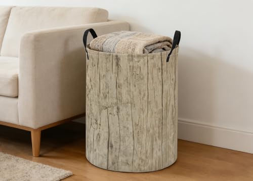 Image of ESSME Kids Laundry Basket,Wood Hamper Collapsible Canvas Waterproof Storage Bin for Boys, Cute Hamper,Gift Baskets(Wood grain)
