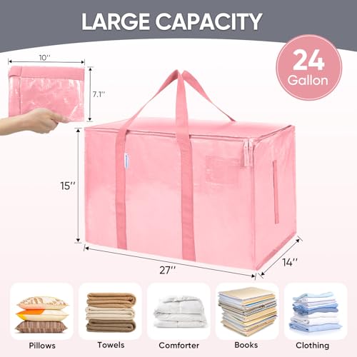 Image of TICONN 6 Pack Extra Large Moving Bags Heavy Duty with Zippers & Carrying Handles, Durable Storage Bags Moving Boxes for Closet Organizers and Storage (6 Pack, Coral)