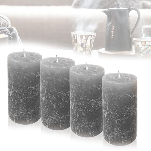 Candelo 4er Set Kerzen Ambiente Rustic Stumpenkerzen - Grau - große...