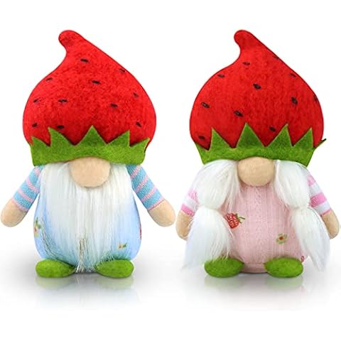 Gehydy Set of 2 Spring Gnomes Plush Strawberry Summer Decor for Home Kitchen, Farmhouse Decoration Gnomes Handmade Scandinavian Tomte Stuffed Tiered Tray Decor Cover