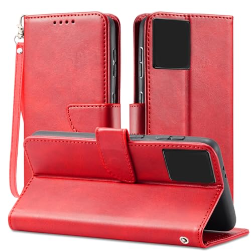 Rfvzubemok Compatible con OPPO R9s Plus (2016) / F3 Plus (2017) Funda,Protector de Cartera Flip Kickstand Red