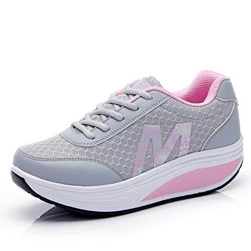 WYSTLDR Zapatillas de Deporte de Mujer Plataforma Cuña tonificante Zapatos Deportivos Ligeros para Mujer Zapatos de oscilación Transpirables para Adelgazar-5.5