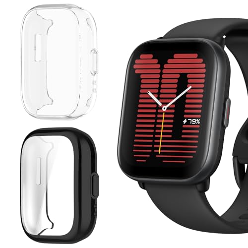 #VerdientProvisionen<br>[2 Stück] Hülle mit Schutzfolie Kompatibel mit Amazfit Active Anti Kratzfest Vollschutz Shell Flexible TPU Schutzhülle für Amazfit Active Schwarz Transparent