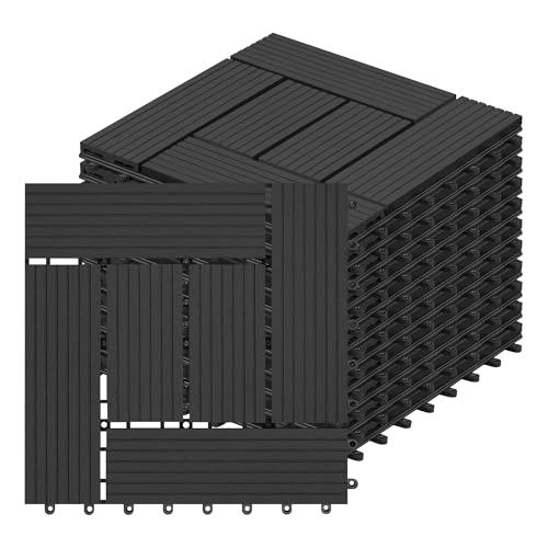 Laneetal Suelo Exterior Jardín Baldosa de Composite para Terraza Pack 11 Piezas de Suelo Vinilico Colocación Fácil para Patio Piscina Balcón, Antracita,30x30 cm