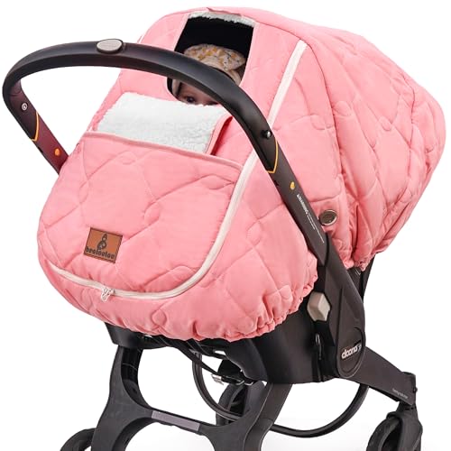 Winter Carseat Cover for BabyWaterproof Baby Car Seat Cover Compatible with Doona Car Seat and StrollerCold Weather Warm Car Seat Covers for Babies Keeps Babies Warm and Cozy (Pink)