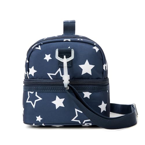 Image of Insulated Kids Dual Compartment Lunch Bags Tote Pack for Girls Boys Toddler Kindergarten School Picnic Cooler Thermal Lunch Boxes with Strap Blue Star